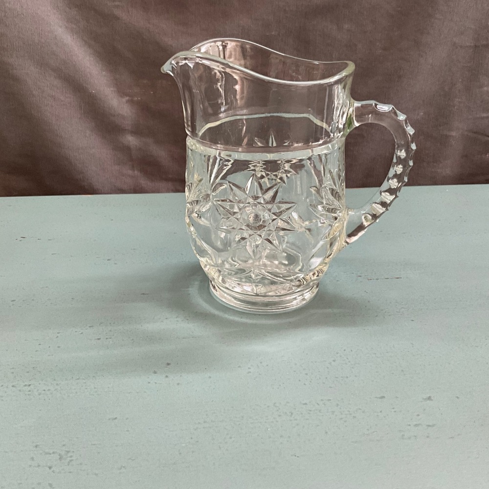 Vintage Anchor Hocking Clear Pressed Glass Starburst Sunburst Pitcher Creamer